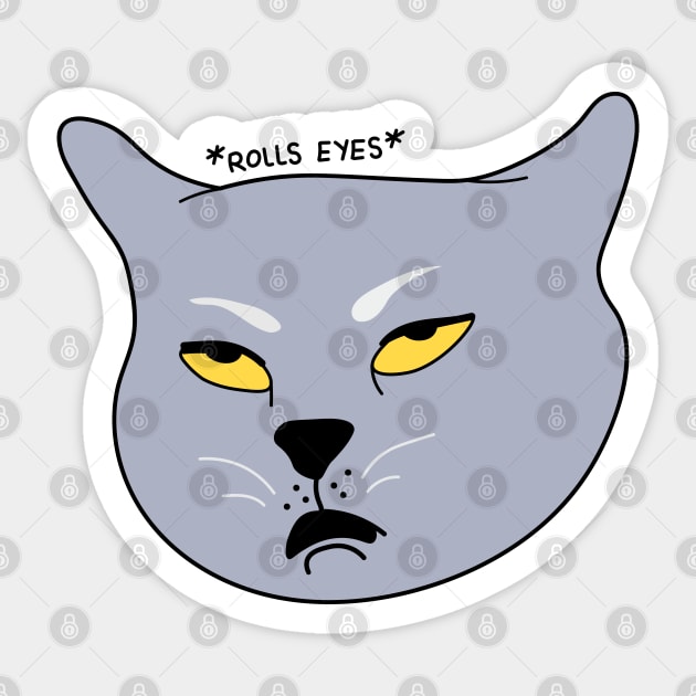 Tired rolling eyes cat meme illustration. Sticker by Sourdigitals